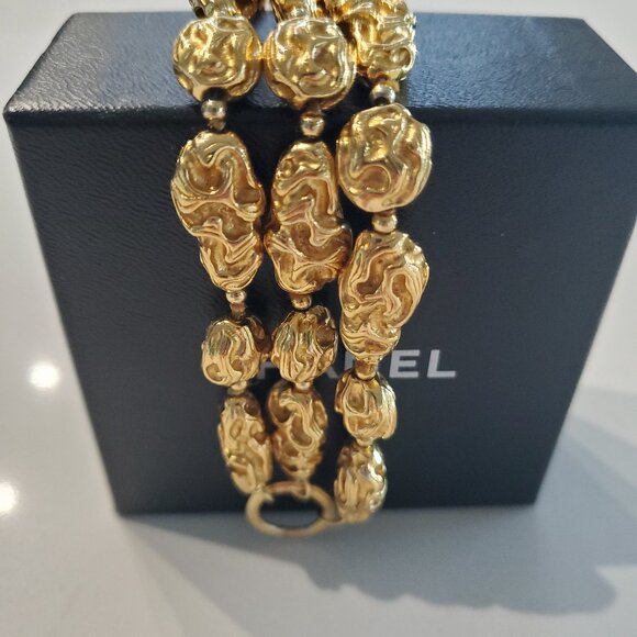Stunning Chanel Gold Tone Nugget Triple Strand 8" Bracelet - Picture 1 of 12